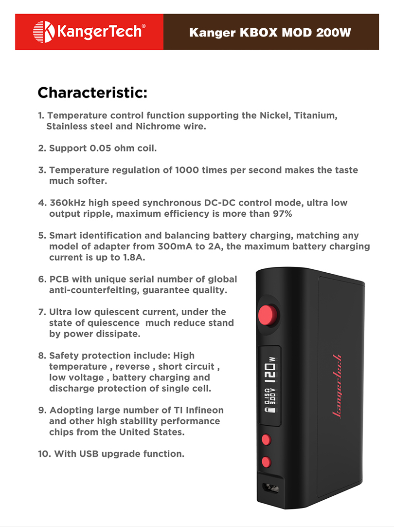 Kanger KBOX MOD 200W Characteristic